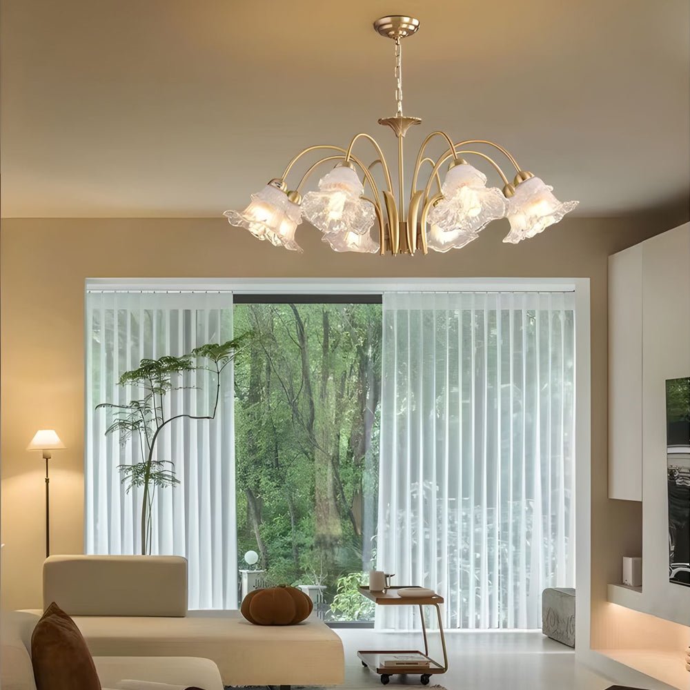 Glass Lily Chandelier 6/8-Light Gold Finish French Pastoral