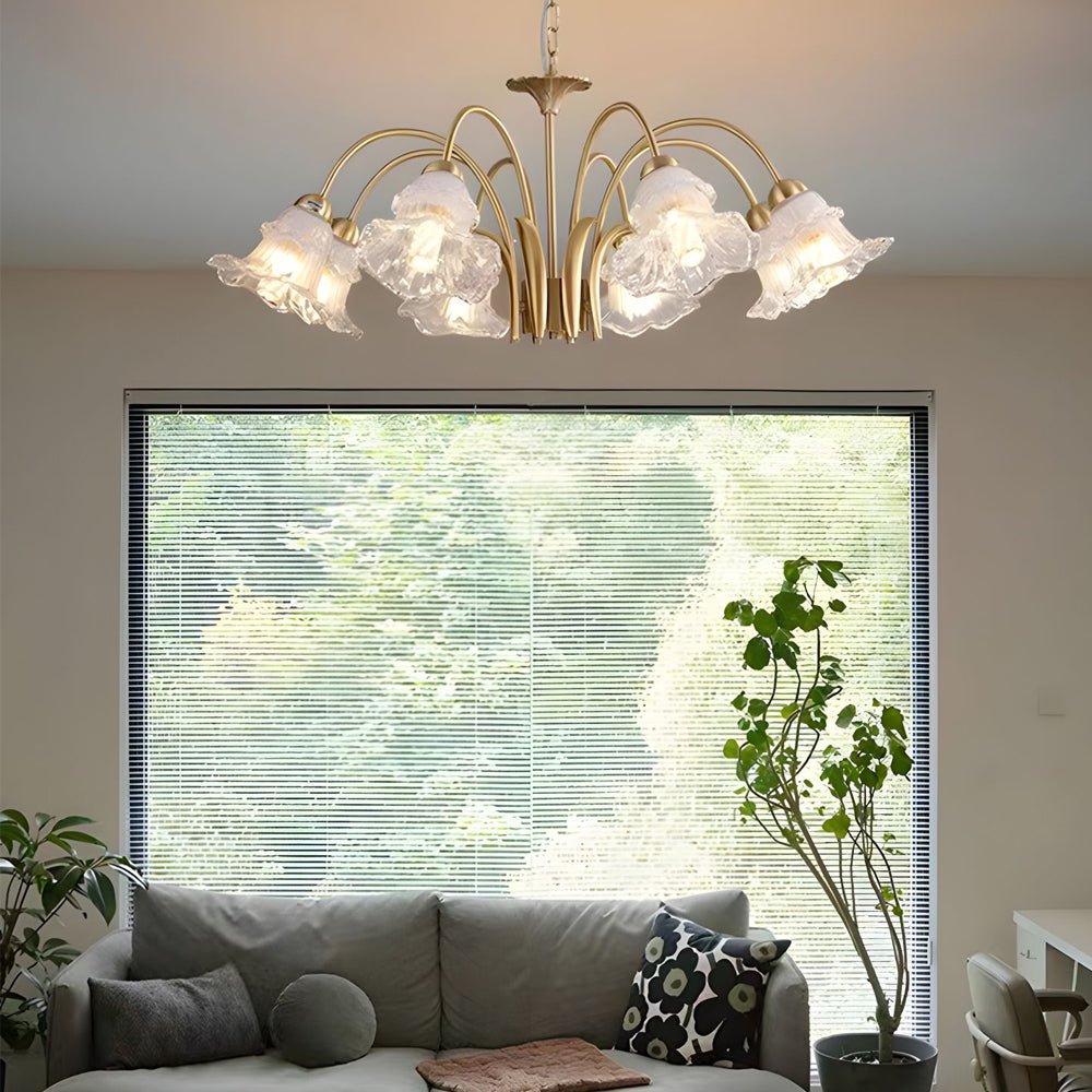 Glass Lily Chandelier 6/8-Light Gold Finish French Pastoral