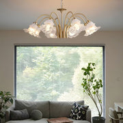 Glass Lily Chandelier 6/8-Light Gold Finish French Pastoral