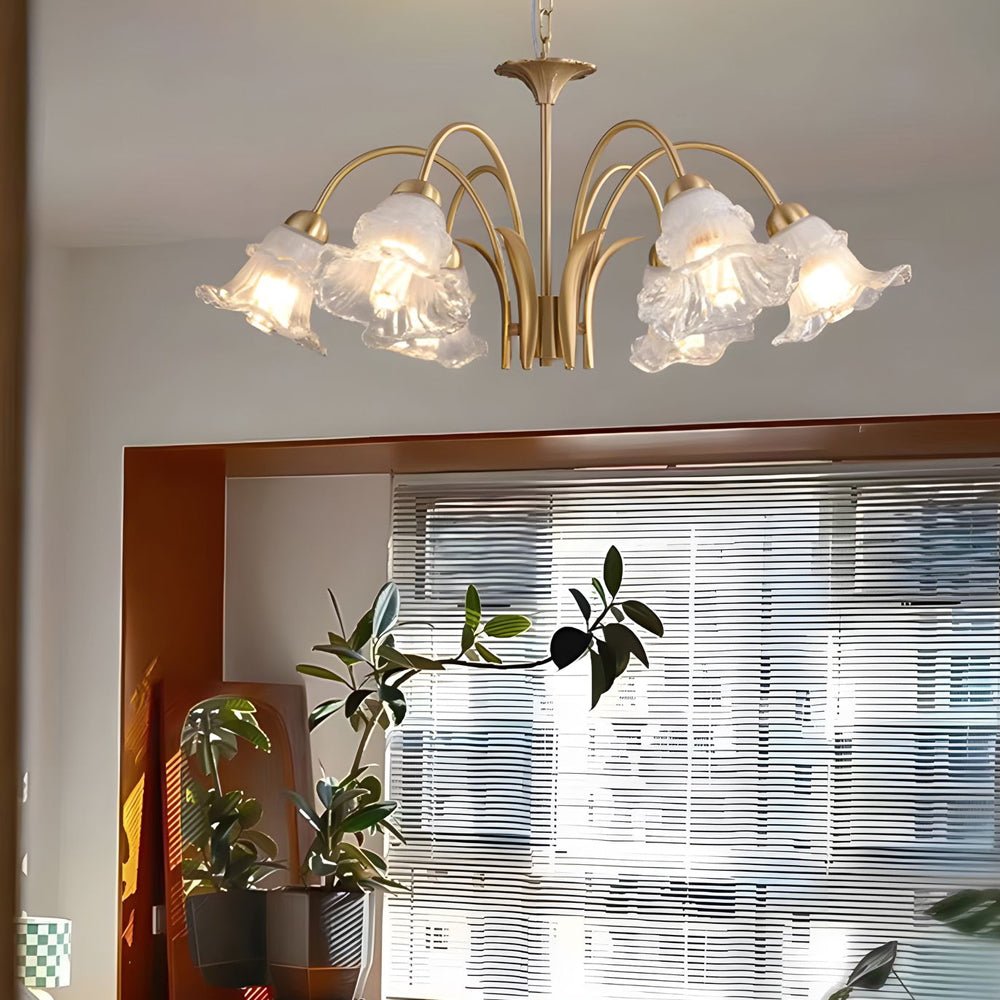 Glass Lily Chandelier 6/8-Light Gold Finish French Pastoral