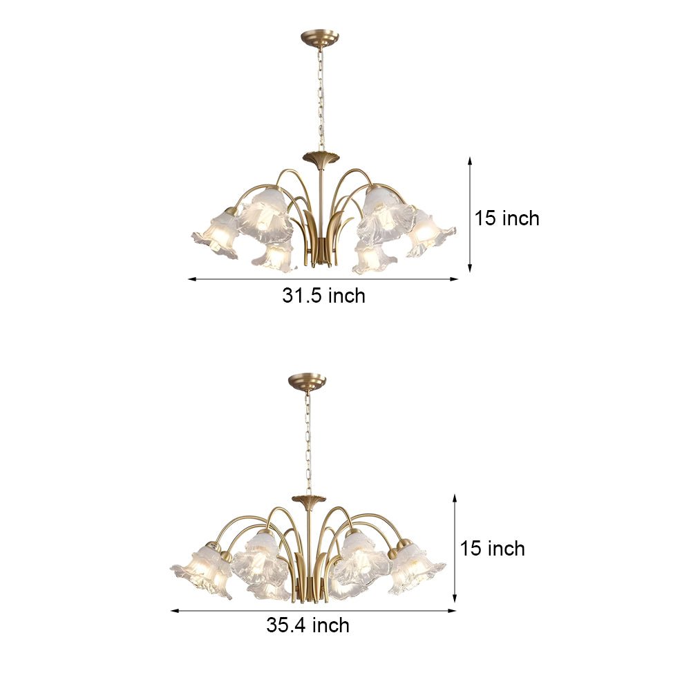 Glass Lily Chandelier 6/8-Light Gold Finish French Pastoral