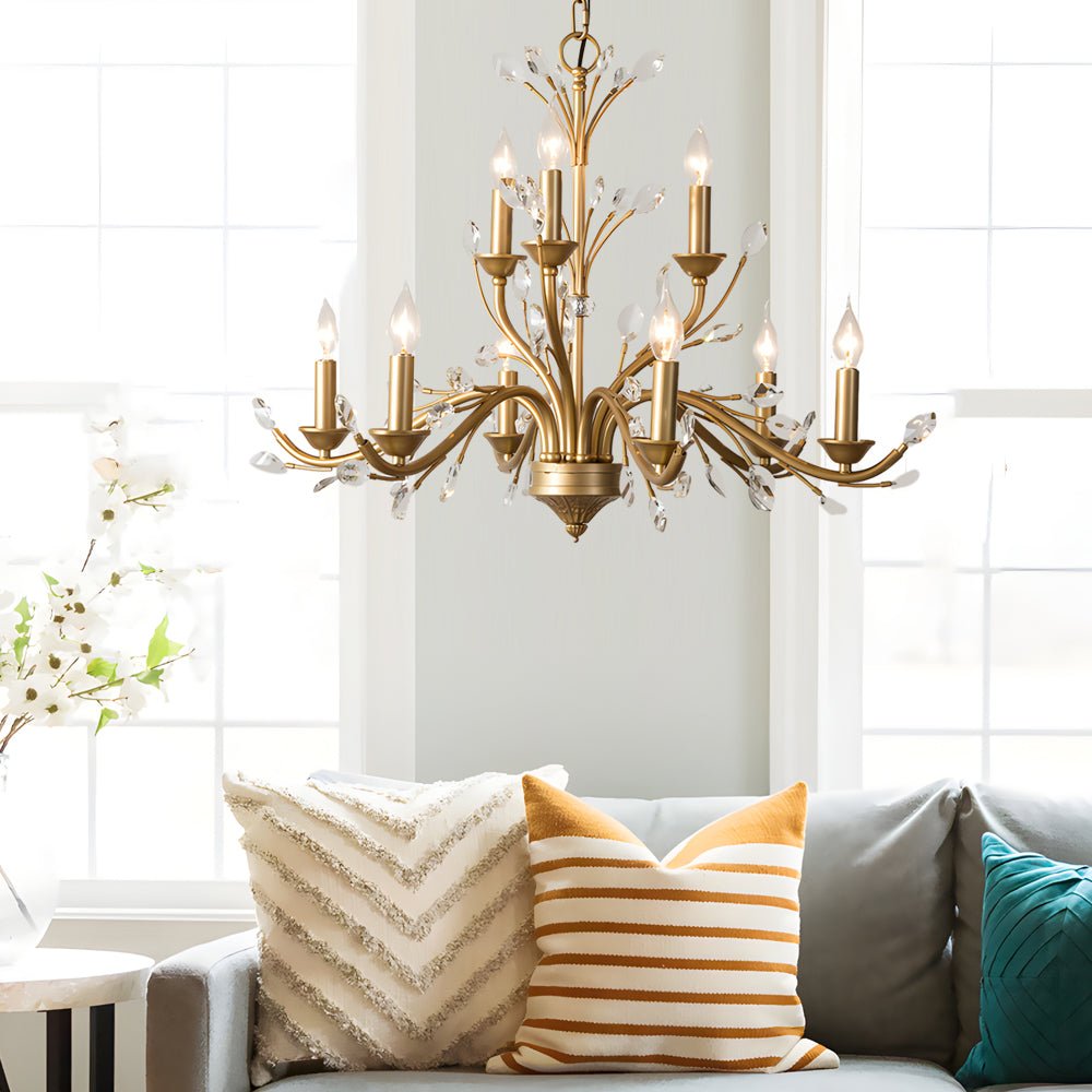 Vintage Crystal Candle Chandelier - 6/9 Light Brass Branch Design