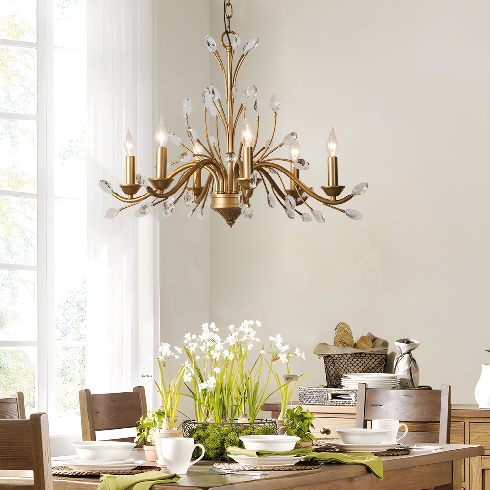 Vintage Crystal Candle Chandelier - 6/9 Light Brass Branch Design