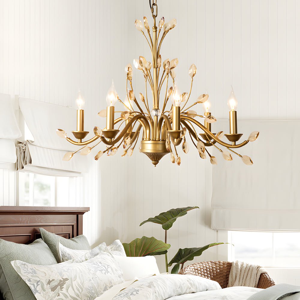 Vintage Crystal Candle Chandelier - 6/9 Light Brass Branch Design