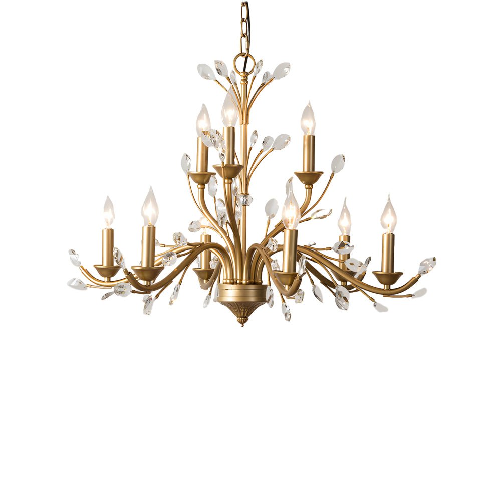 Vintage Crystal Candle Chandelier - 6/9 Light Brass Branch Design