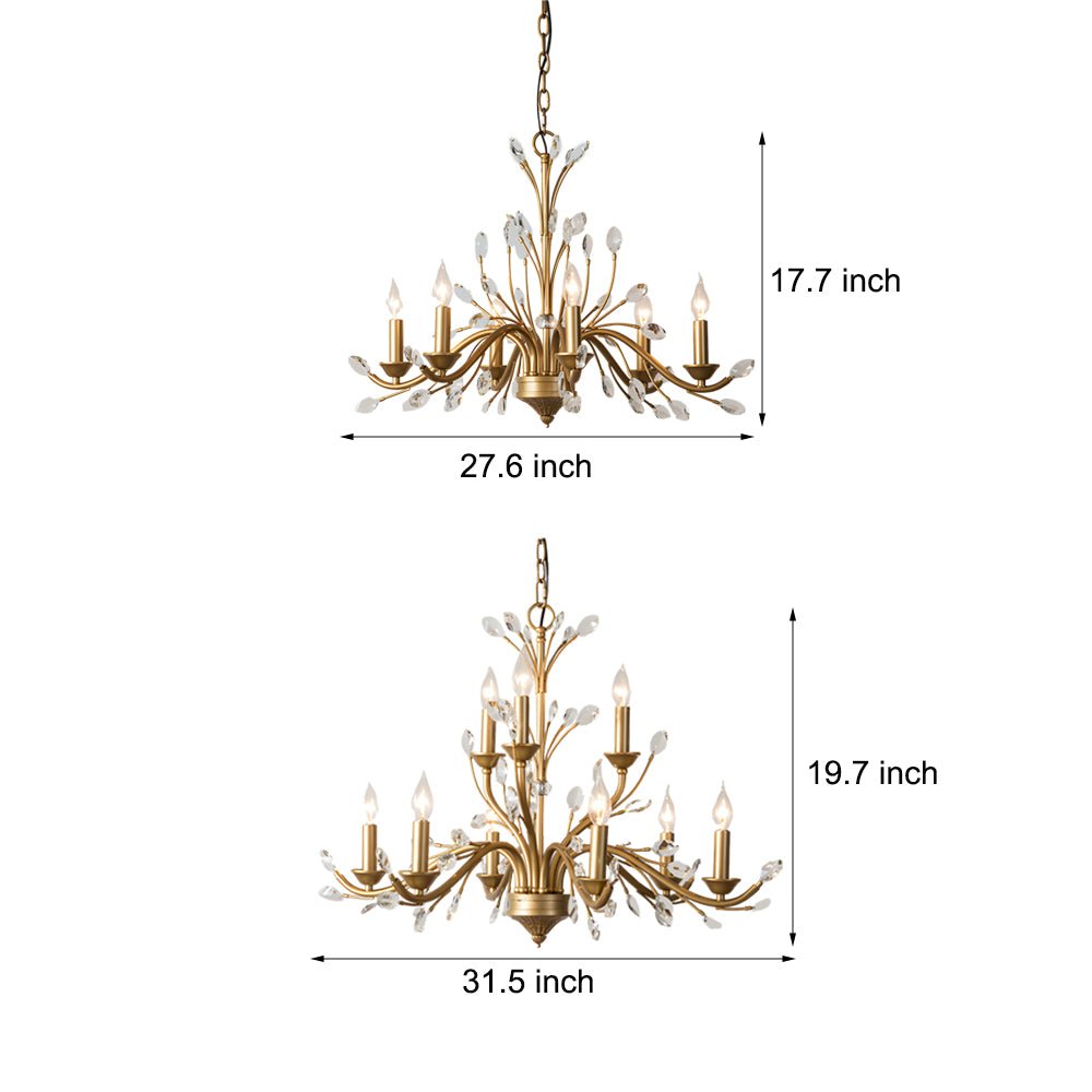 Vintage Crystal Candle Chandelier - 6/9 Light Brass Branch Design