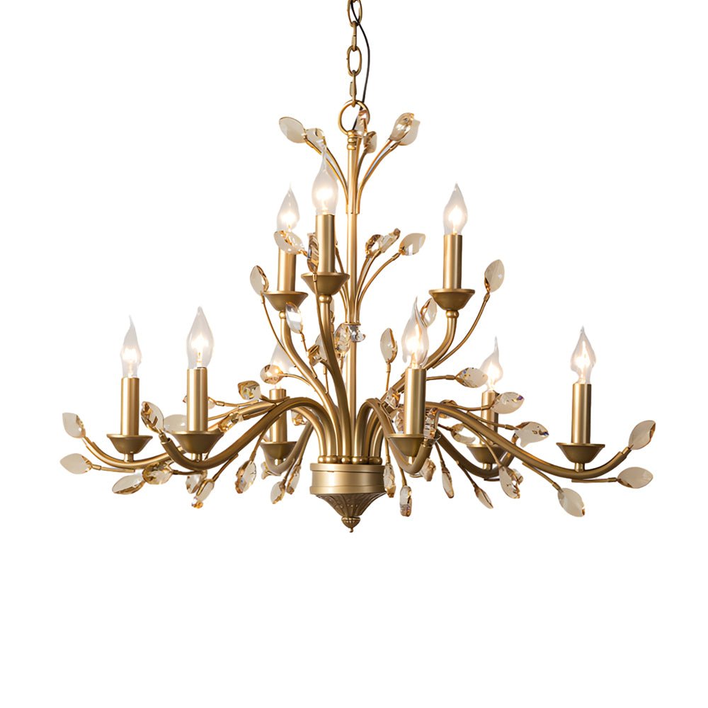 Vintage Crystal Candle Chandelier - 6/9 Light Brass Branch Design