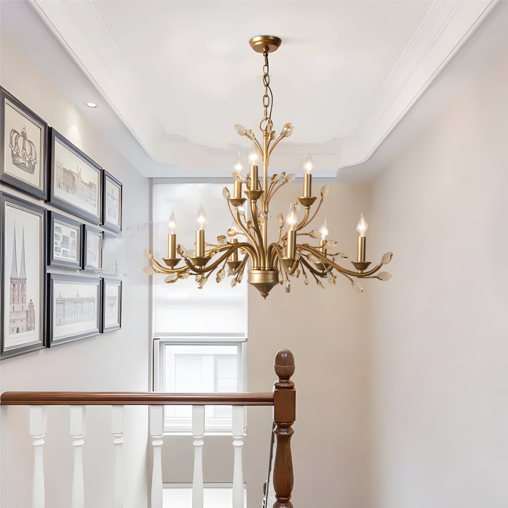Vintage Crystal Candle Chandelier - 6/9 Light Brass Branch Design