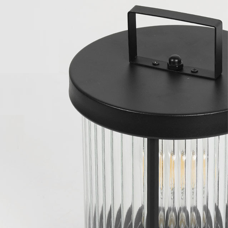Ribbed Glass Solar Outdoor Lantern with Stainless Steel Handle