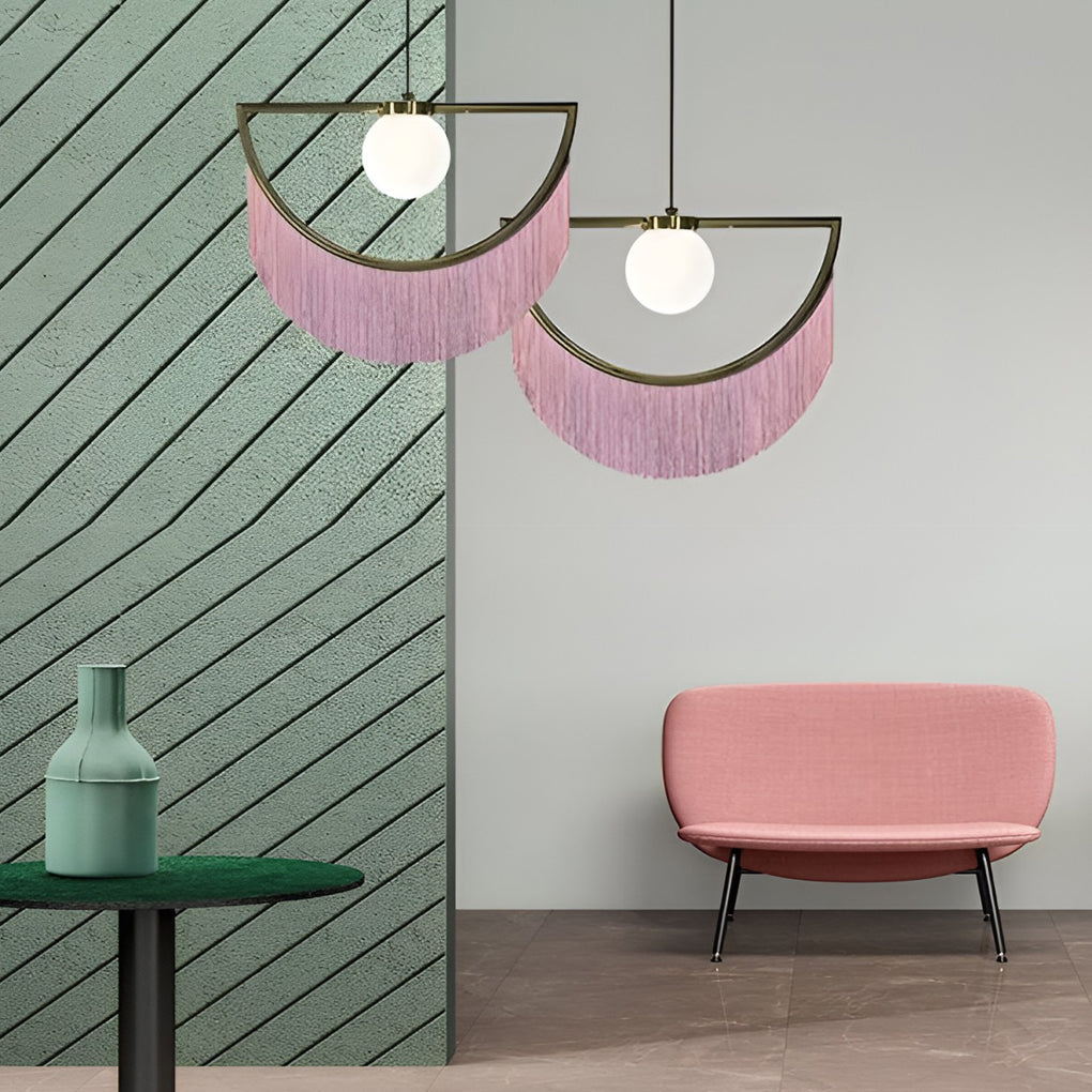 Pink Tassel Modern Pendant Light with Adjustable Height