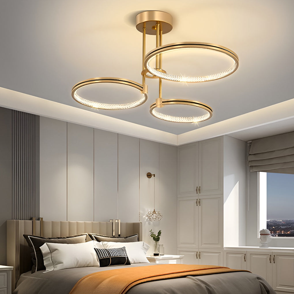 Modern 3-Ring Chandelier with Gold Finish and Acrylic Diffuser