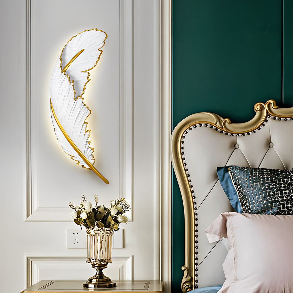 Modern Feather Resin Wall Sconce with Dimmable LED Strip - White