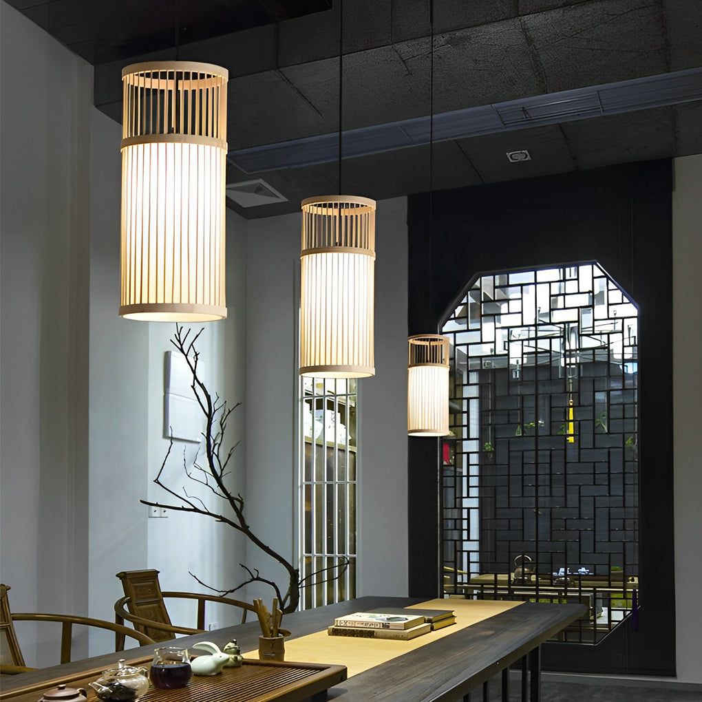 Hand-Woven Bamboo Pendant Light – Modern Farmhouse LED Ceiling Lamp
