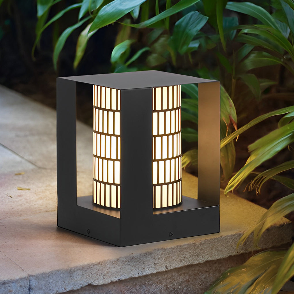Lattice Panel Cylinder LED Outdoor Landscape Light in Black