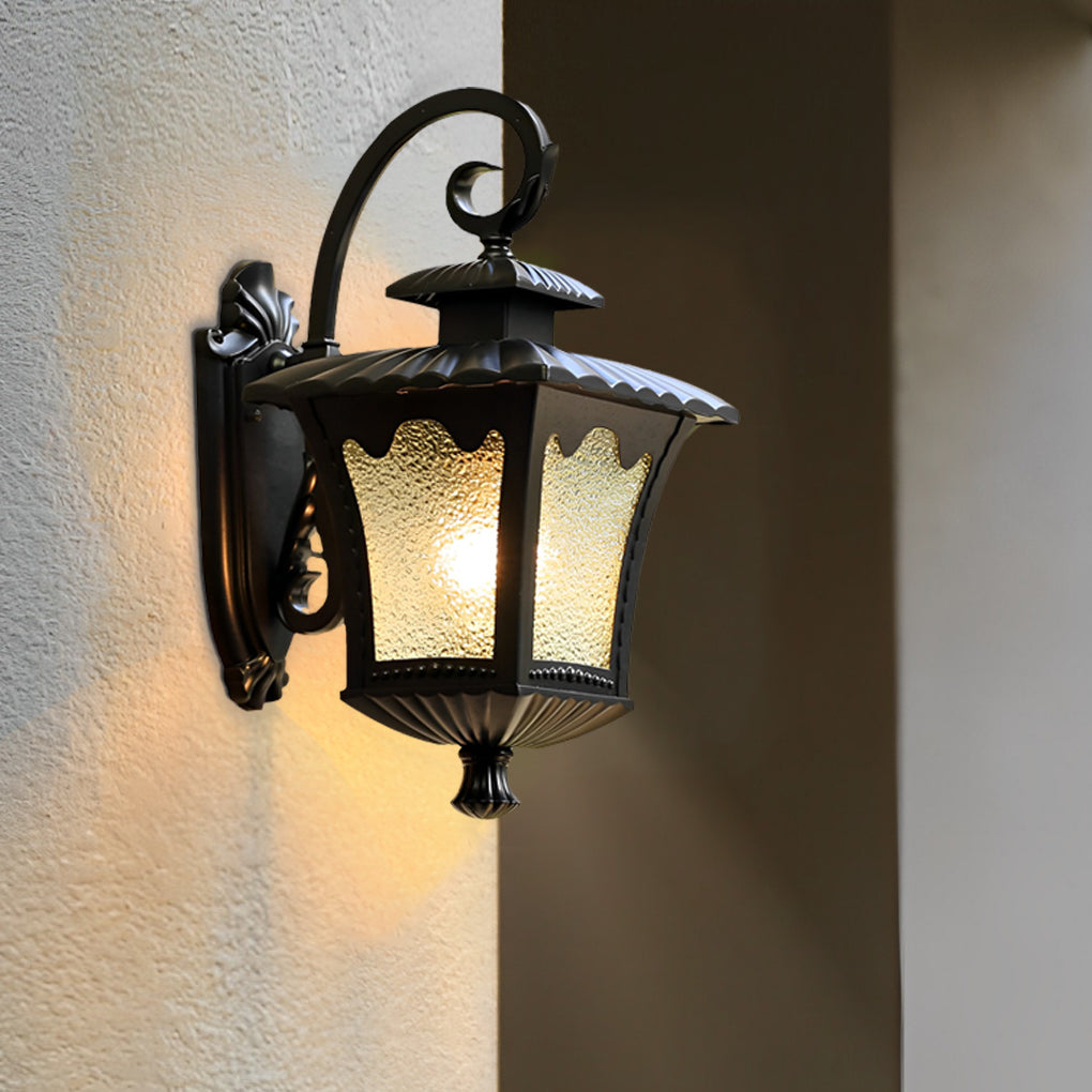 Retro Glass Lantern Waterproof LED Outdoor Wall Lamp Black