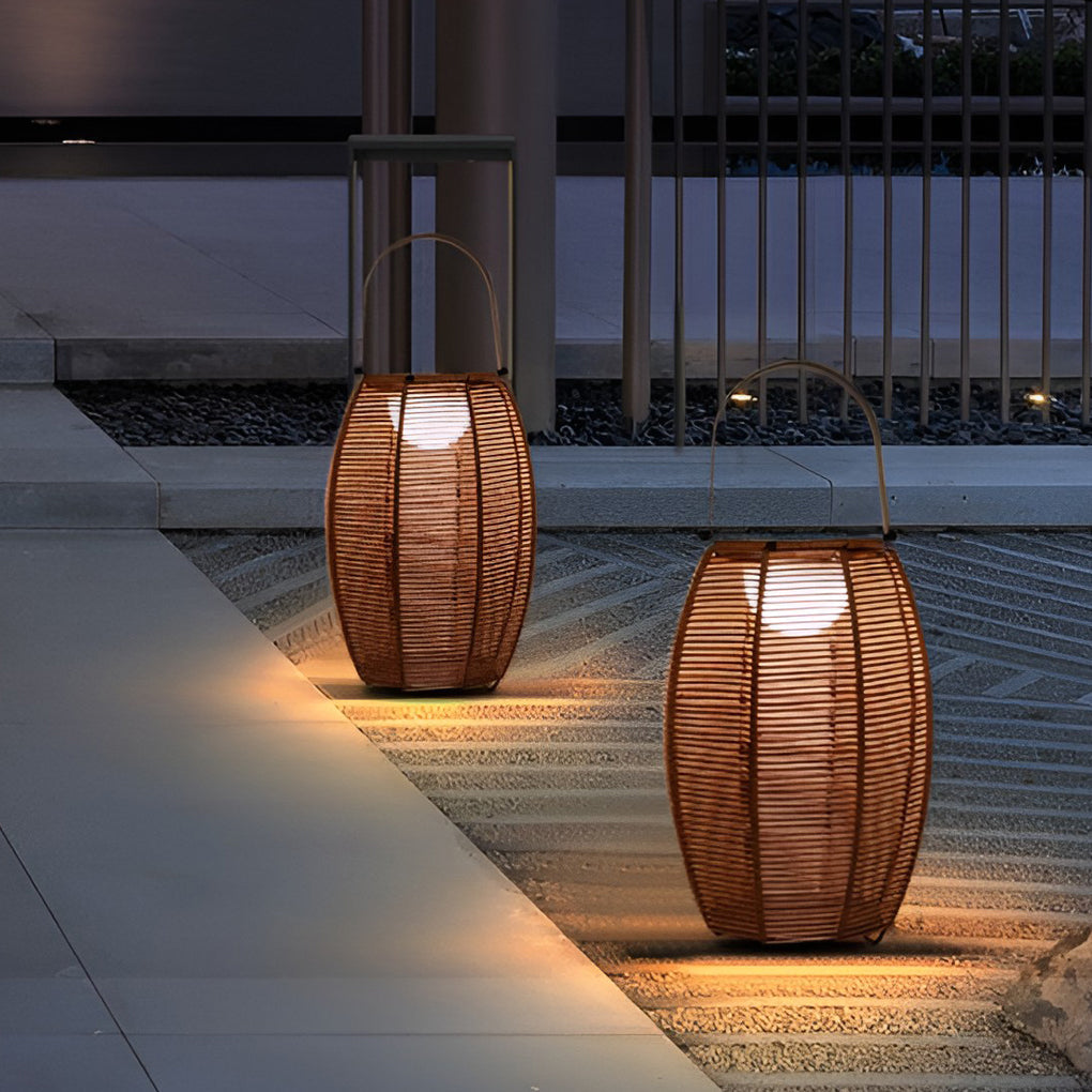 Solar Rattan Lantern Outdoor Floor Lamp with Motion Sensor IP65