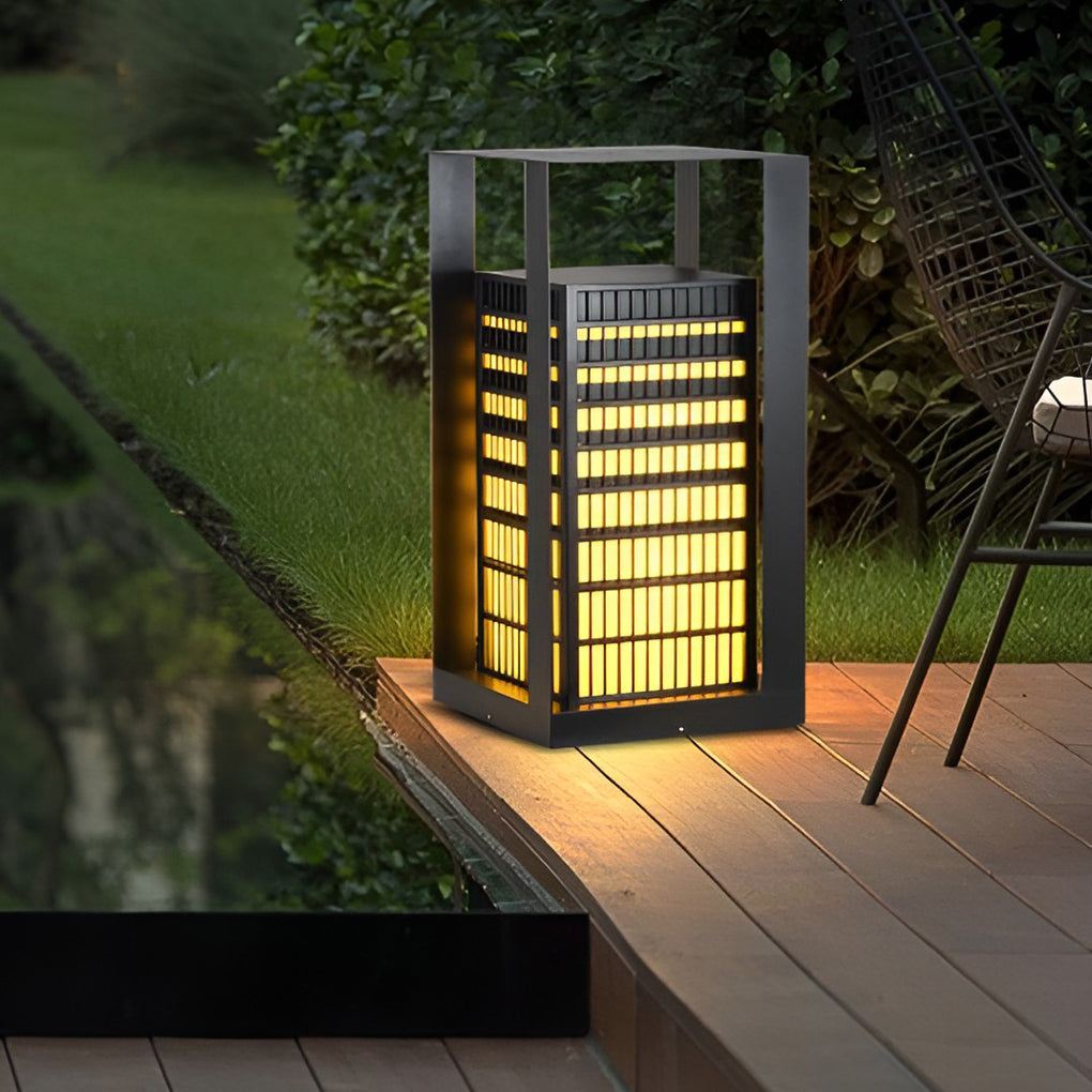 Black Industrial LED Outdoor Pathway Lantern - Cuboid Design
