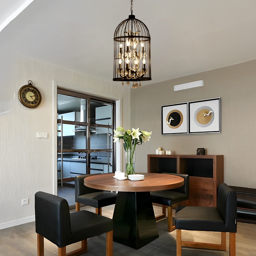 Crystal Birdcage Chandelier Industrial Retro Iron Pendant Light