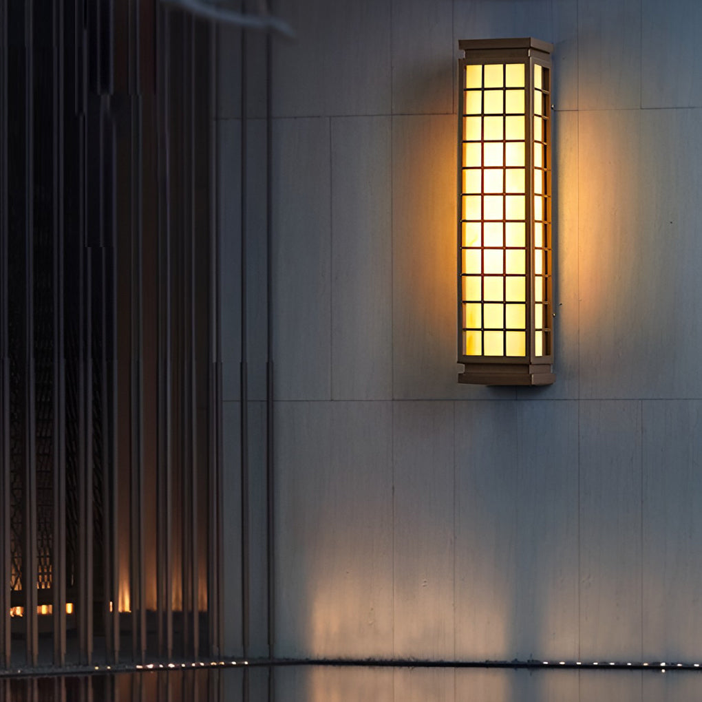 Rectangular Industrial Outdoor Wall Light with Marble Shade