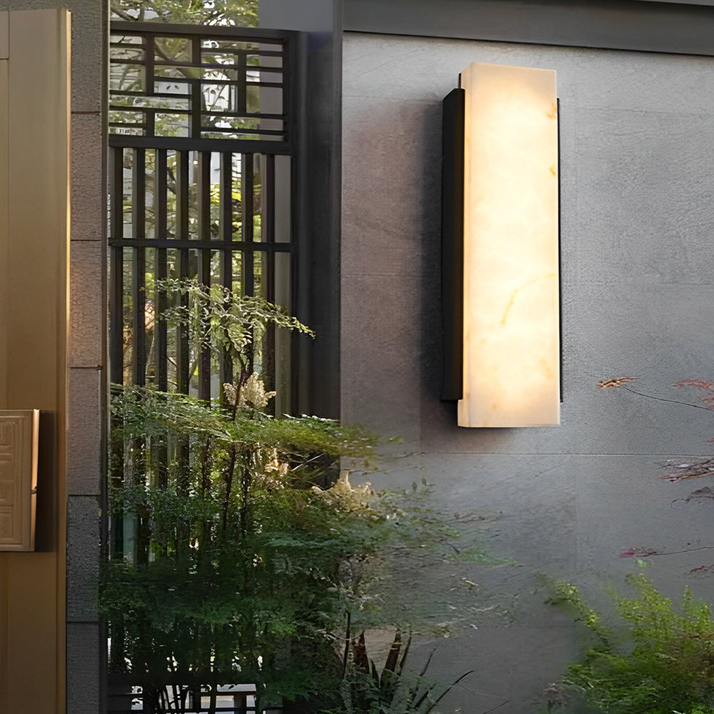 Modern Rectangular LED Outdoor Wall Light - Stainless Steel & Marble