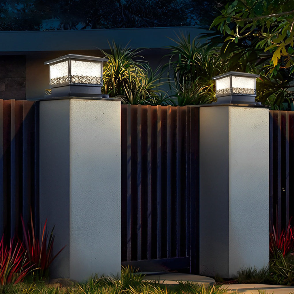 Modern Solar LED Fence Post Light - Waterproof Metal Outdoor Lighting