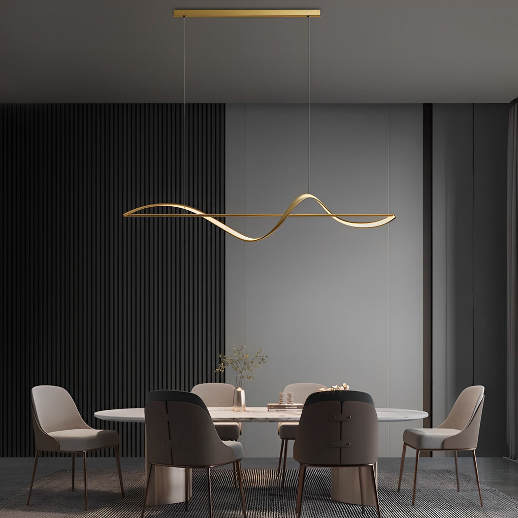 Modern Wave LED Copper Pendant Light for Dining Room