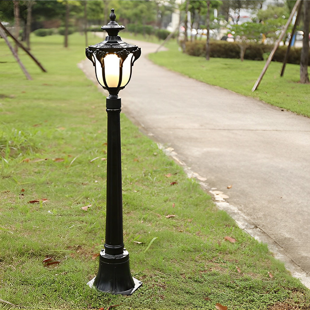 Industrial Outdoor Pathway Lamp Post - Die-Cast Aluminum & Glass