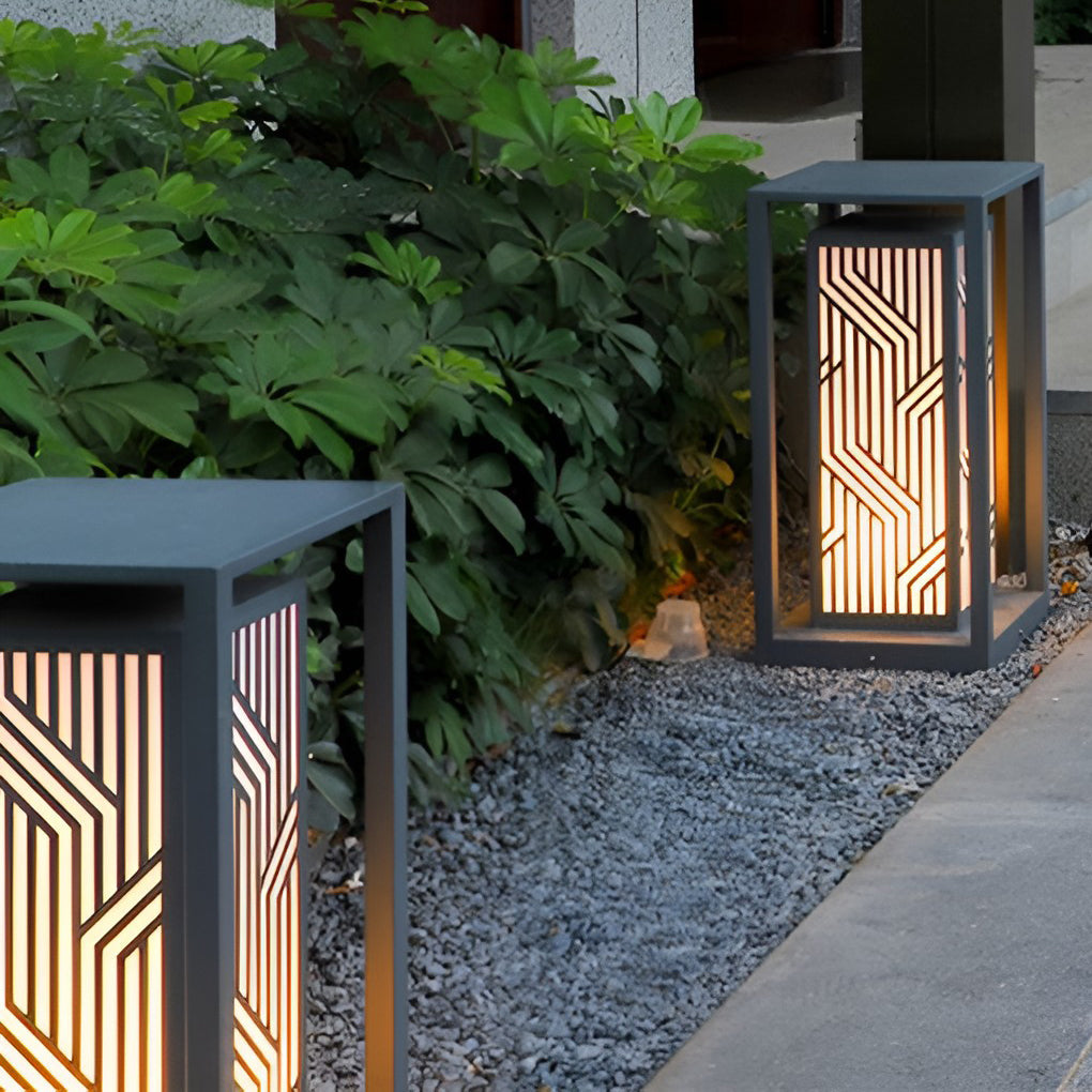 Gray Retro Waterproof LED Outdoor Pathway Cuboid Lantern