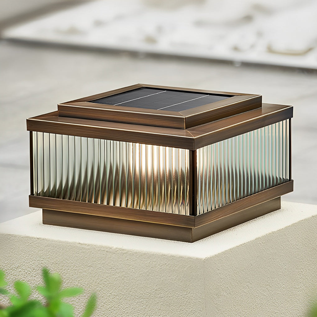Modern Solar Fence Post Light - Copper & Glass Outdoor Lighting
