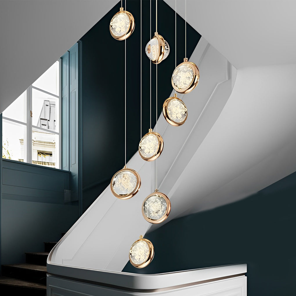 Crystal Cluster Adjustable Staircase Chandelier Modern Gold Finish