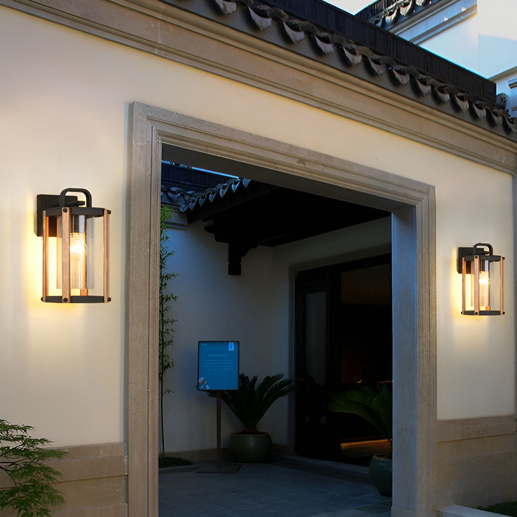 Industrial Lantern Glass Outdoor Wall Sconce – Black Aluminum