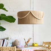 Boho Hemp Rope Pendant Light with Wooden Bead Tassels
