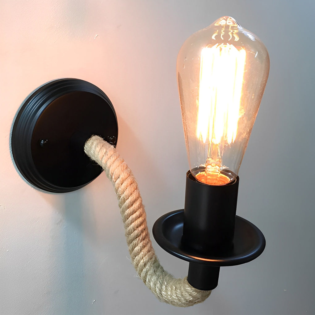 Industrial Rope-Wrapped Iron Wall Sconce - Retro Style Lighting