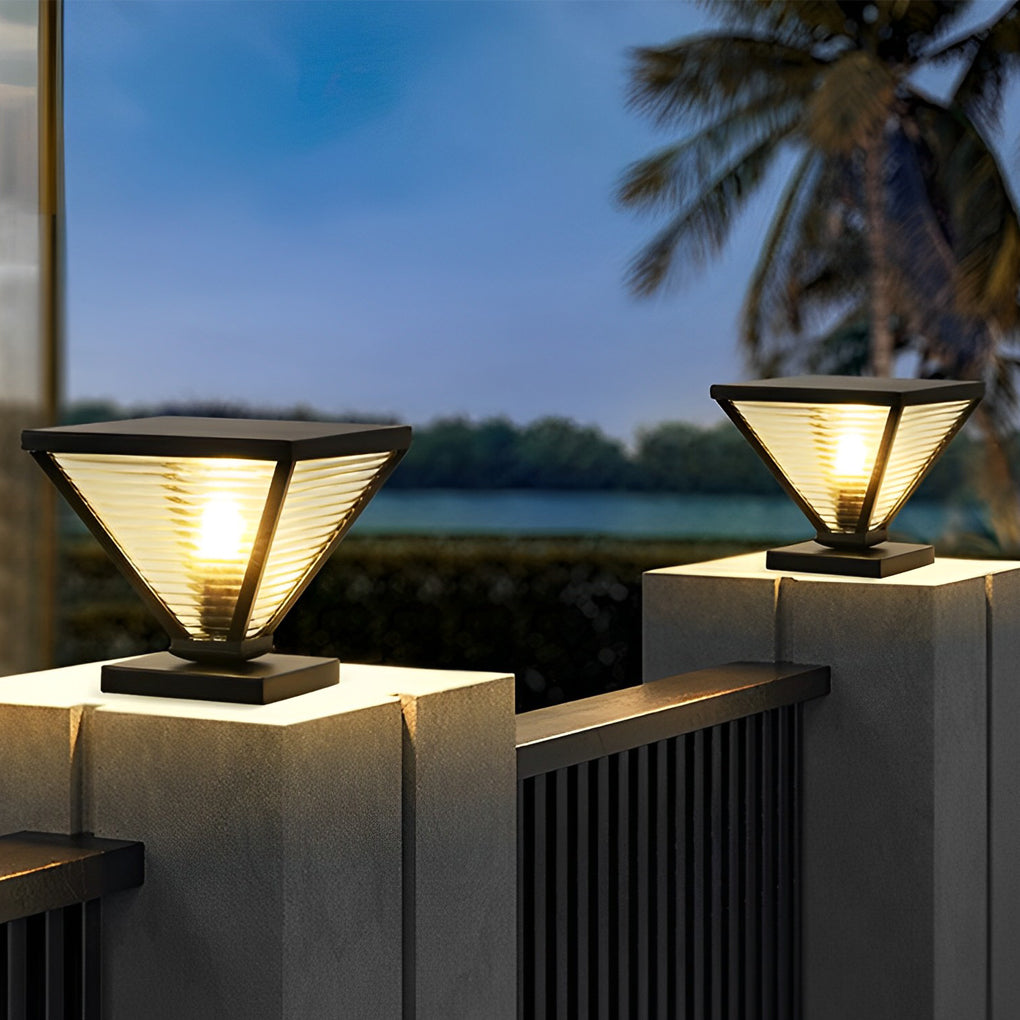 Geometric Solar Fence Post Light - Waterproof Stainless Steel Black