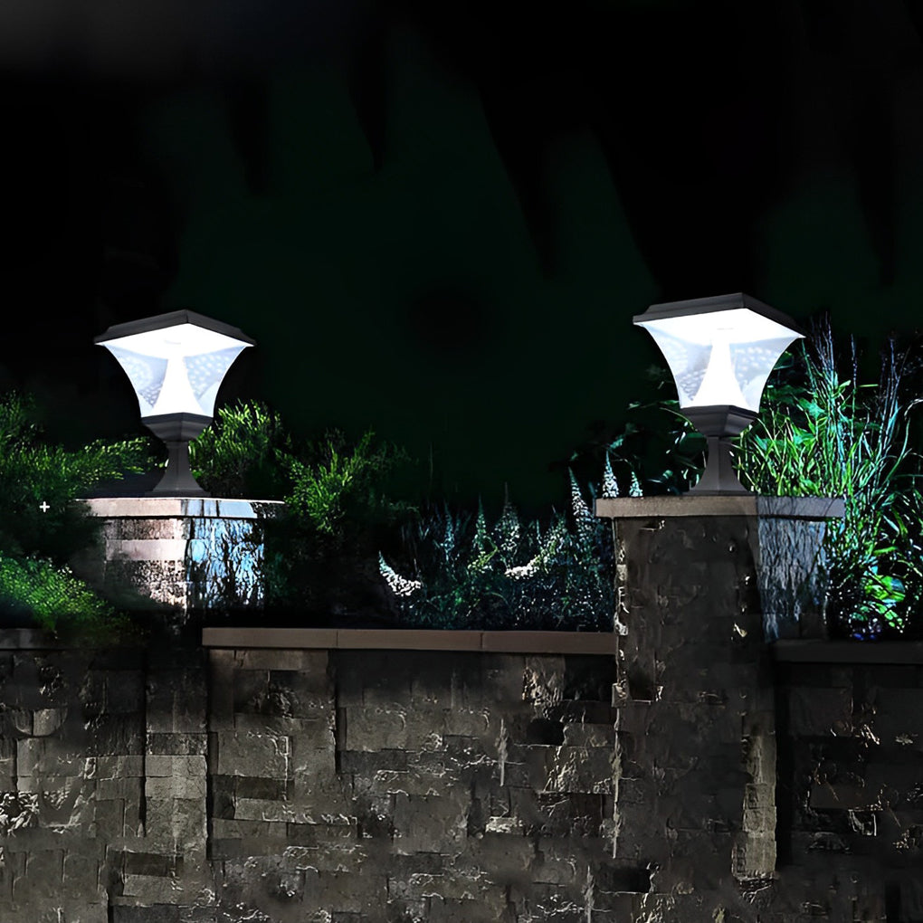 Square Solar LED Outdoor Post Light Black Aluminum Waterproof