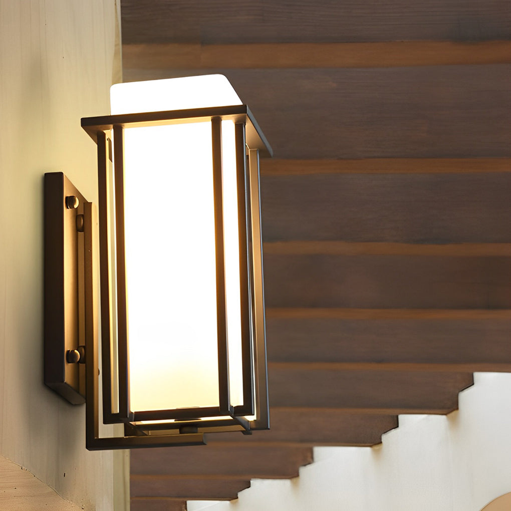 Square Waterproof LED Outdoor Wall Lamp Black Iron Glass Sconce
