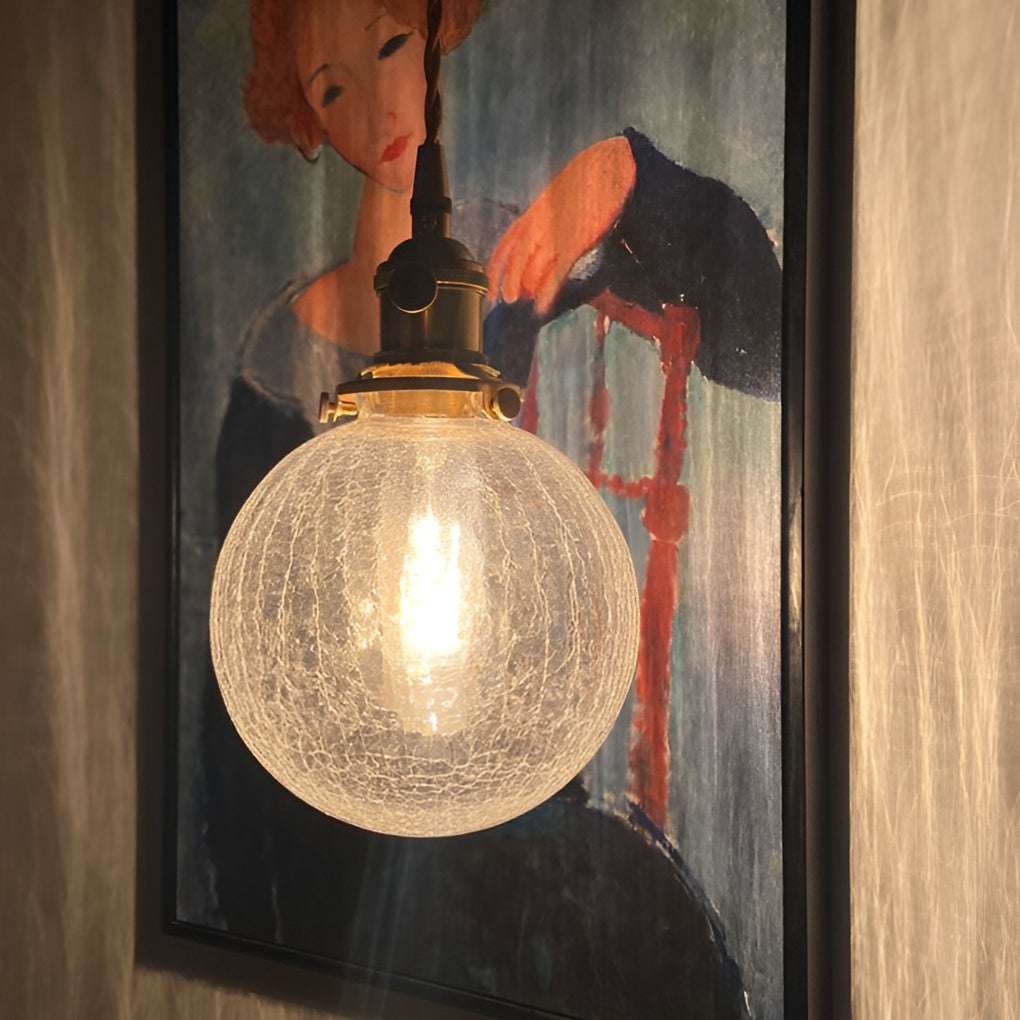 Spherical Glass Pendant Light with Cracked Pattern Design
