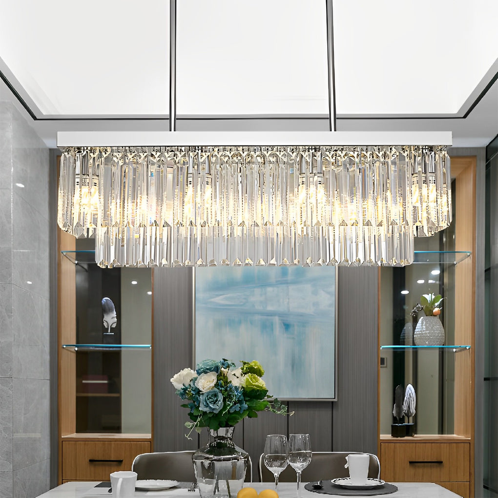 Rectangular Crystal Metal Chandelier with 3-Step Dimming
