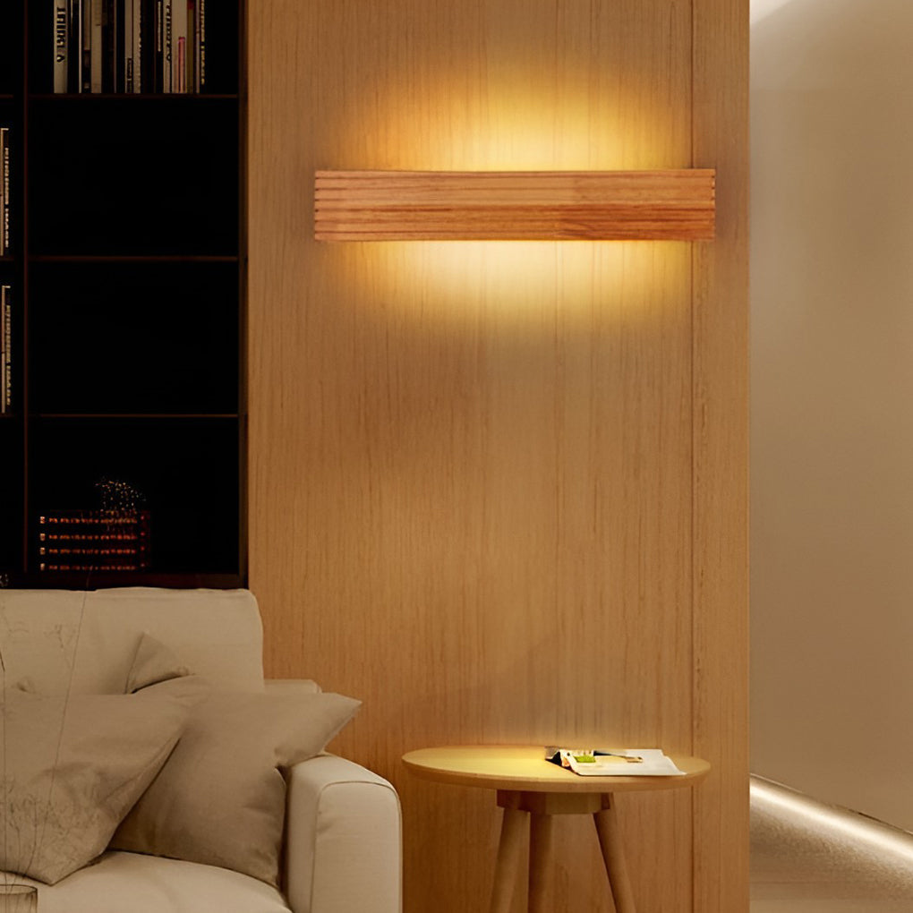 Wood Rectangular Waterproof LED Wall Sconce Mirror Light
