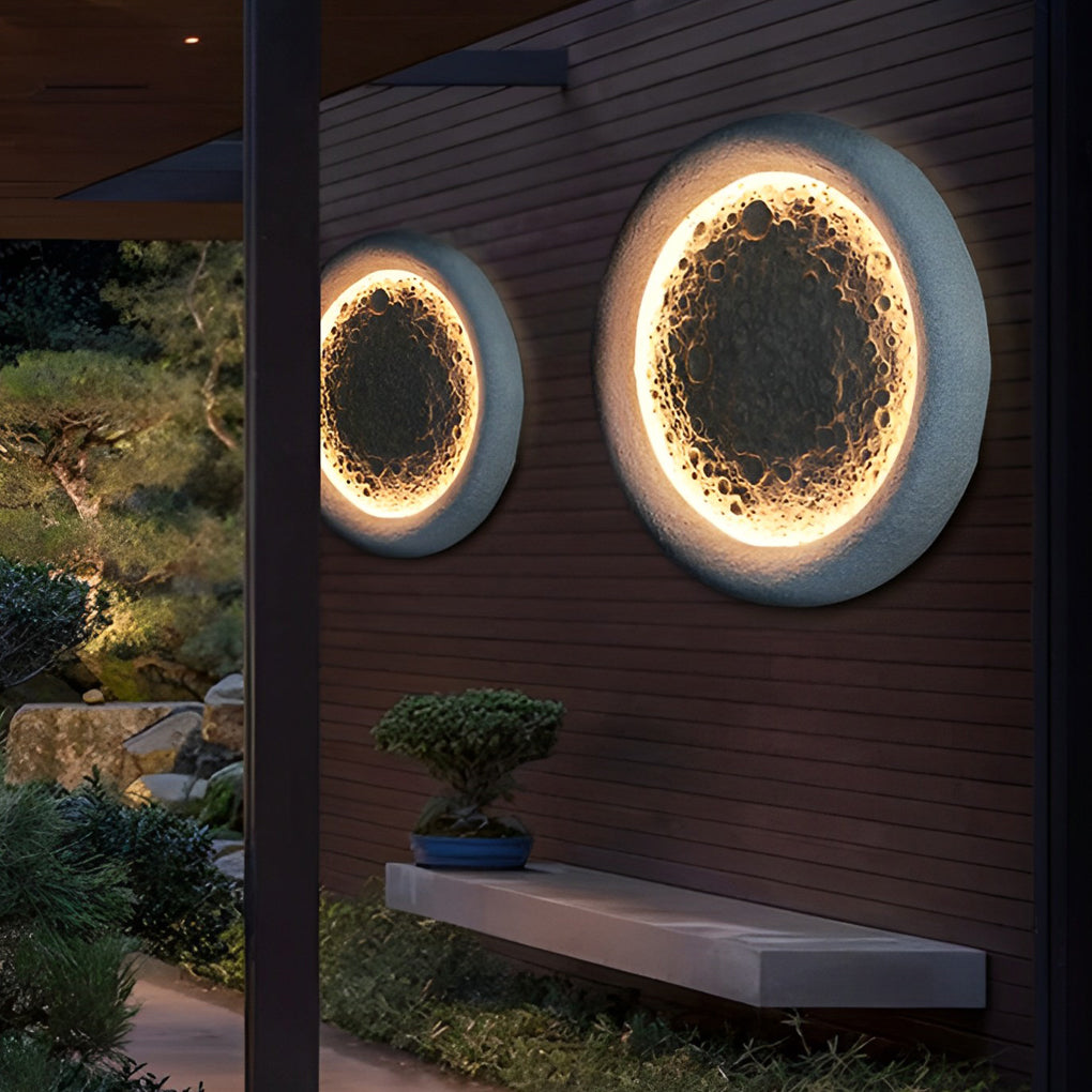 Moon Crater Concrete Outdoor Wall Light with Warm LED