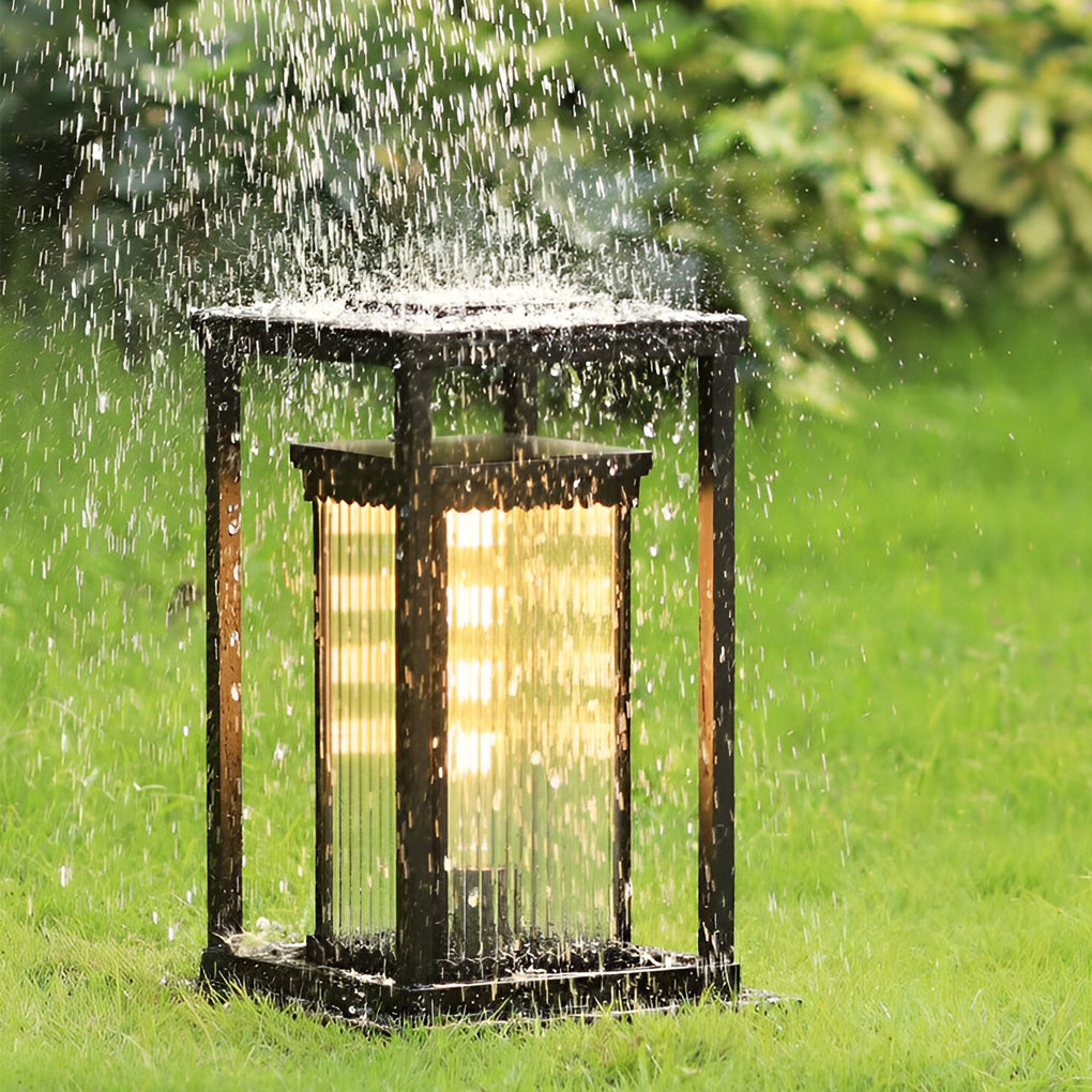 Square Black Solar Pathway Lights with Ribbed Glass & Aluminum