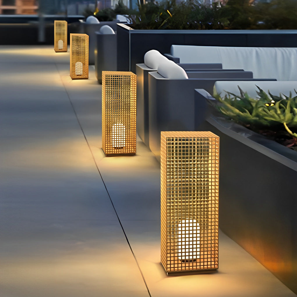 Gold Cuboid Bollard Light | Modern Asian-Inspired Pathway Light