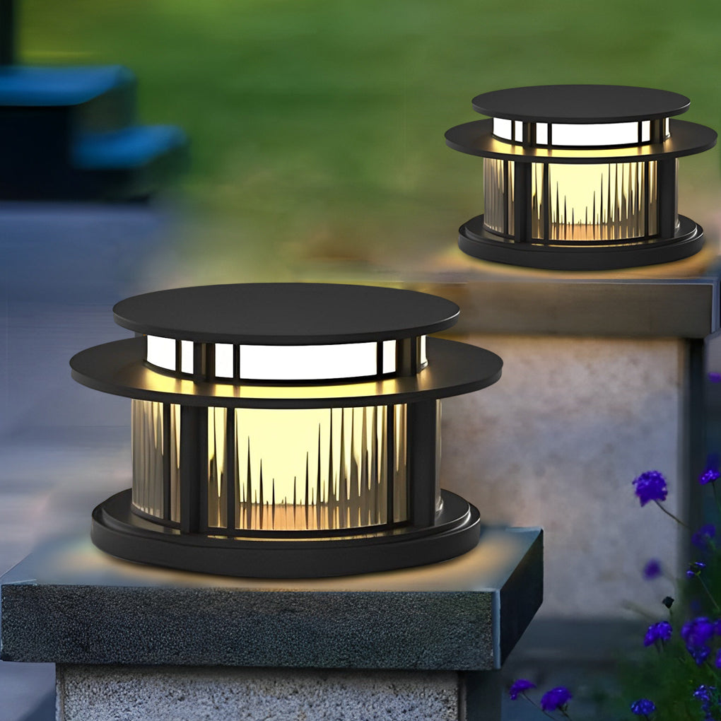 Modern Round Solar Outdoor Post Light - Waterproof LED Pillar Lamp