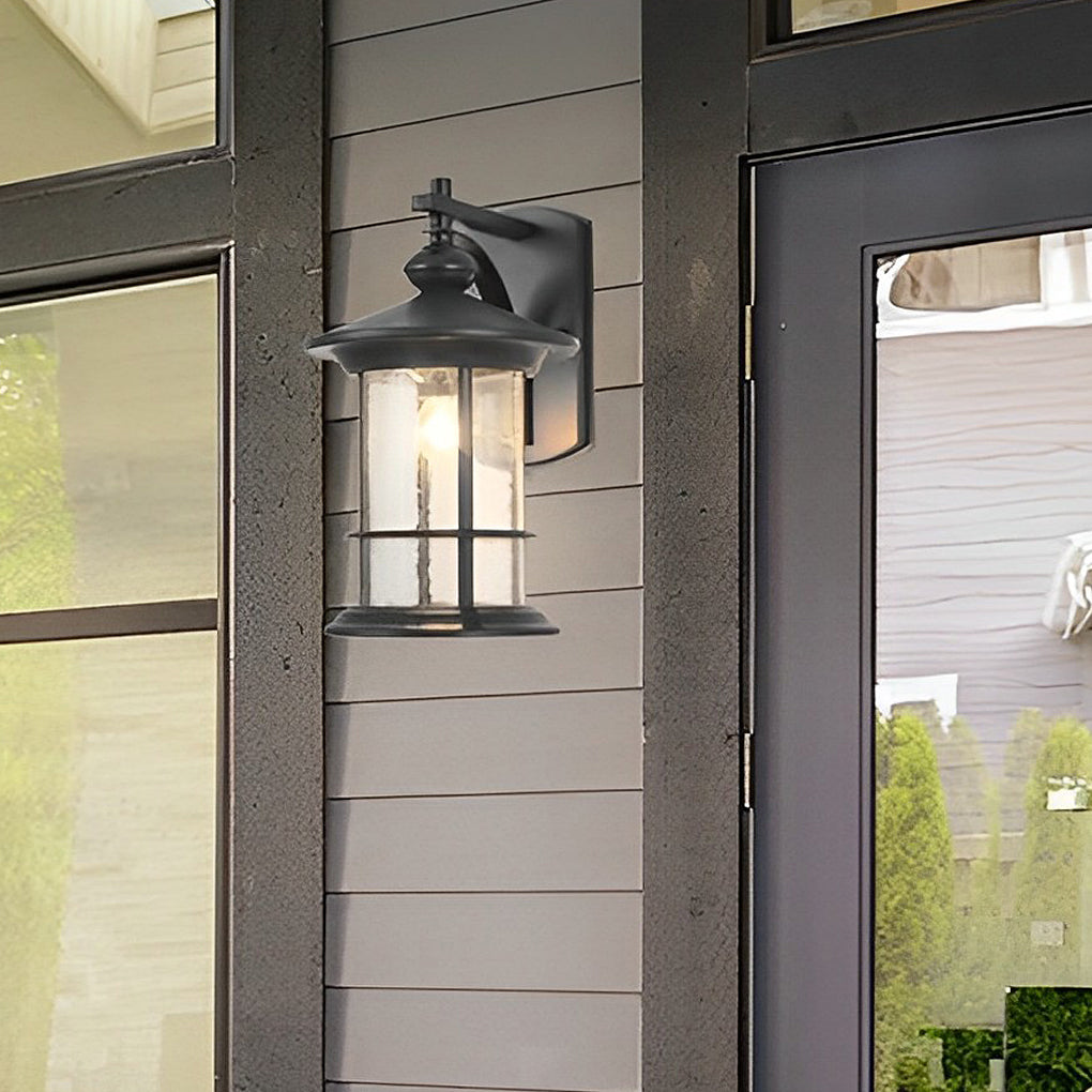Modern Matte Black Outdoor Wall Lamp with Glass Shade IP44 Waterproof