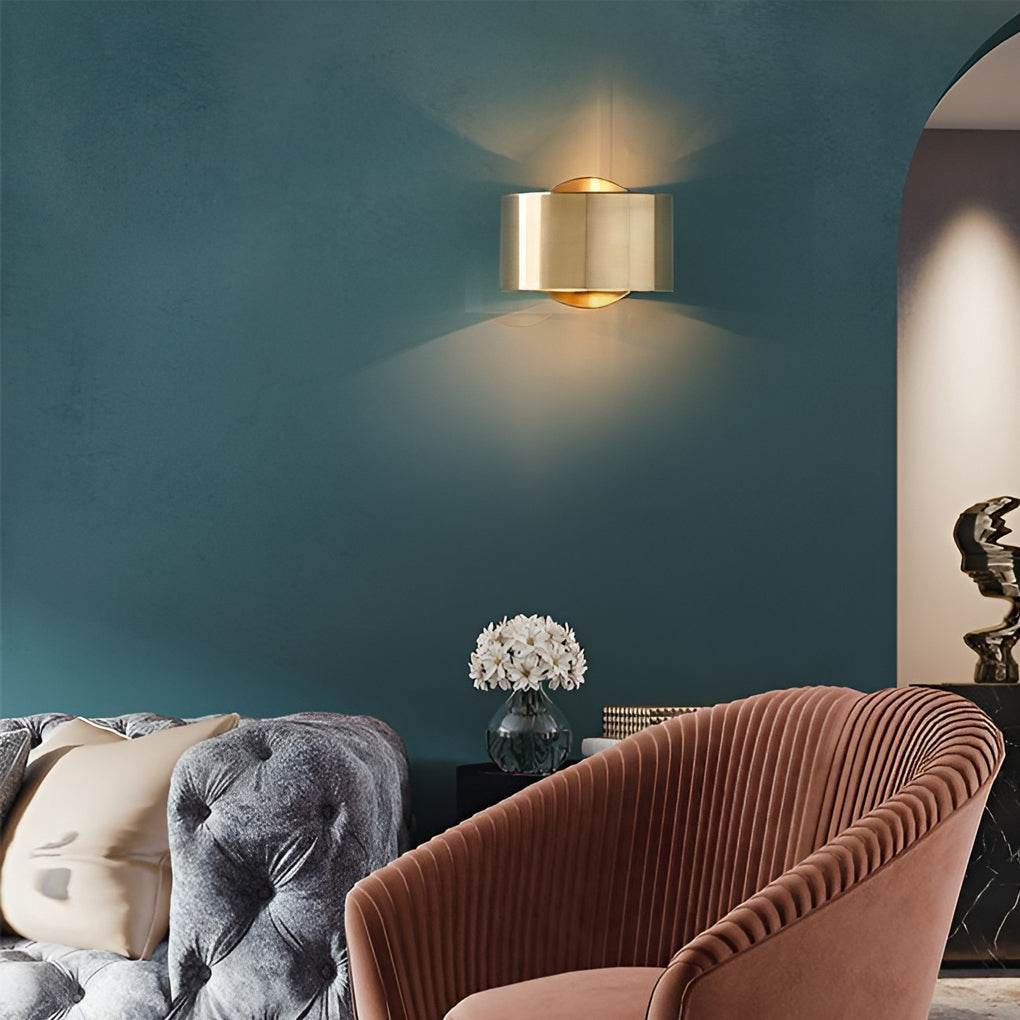 Gold Circular Wall Sconce Modern Up Down Light Iron Finish