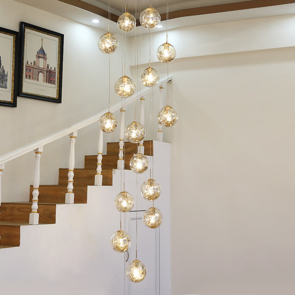 Cognac Glass Globe Modern Staircase Chandelier