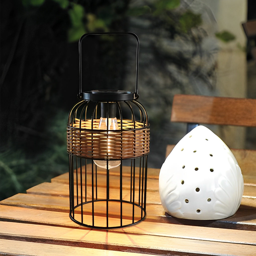 Handwoven Rattan Solar Lantern with Handle - Waterproof IP55