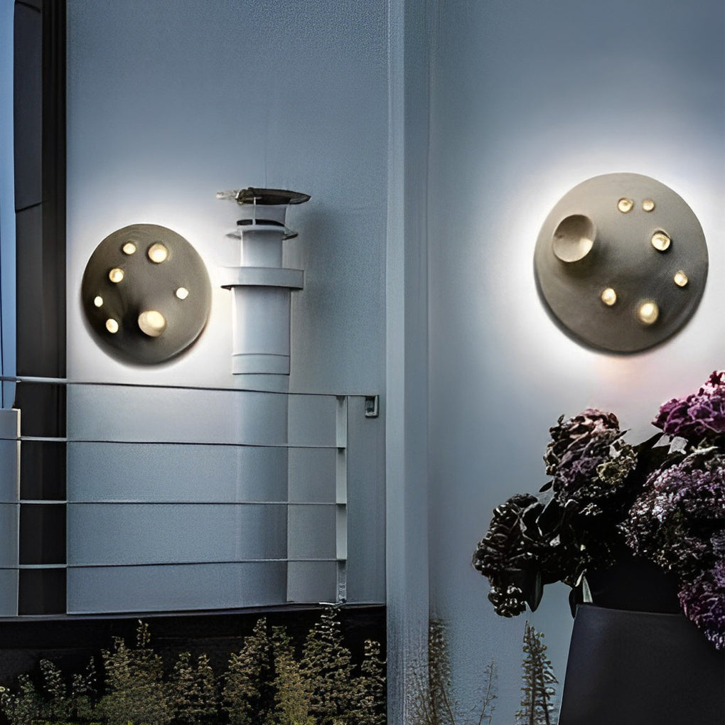 Round Lunar Crater Stone LED Outdoor Wall Lamp - Industrial