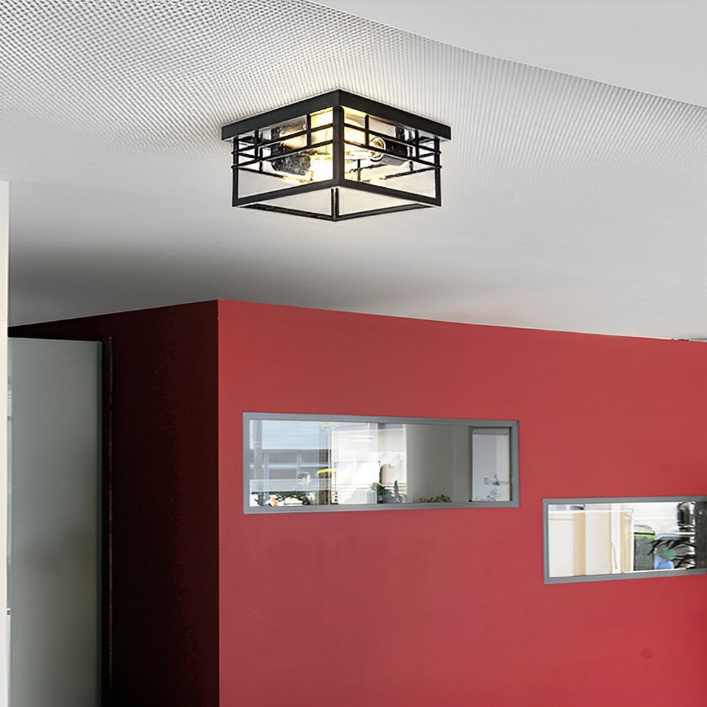 Waterproof Outdoor Flush Mount Ceiling Light in Black Aluminum