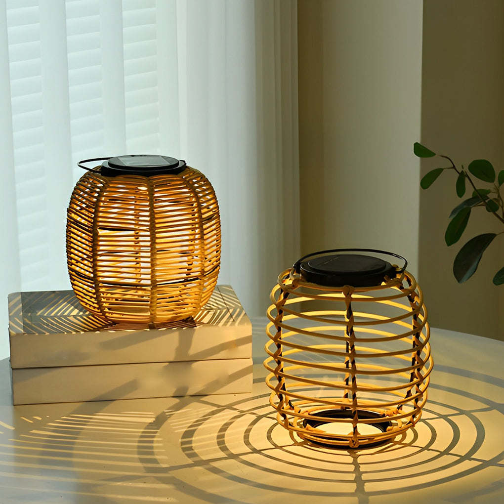 Rattan Solar Lantern Waterproof LED Garden Lawn Light